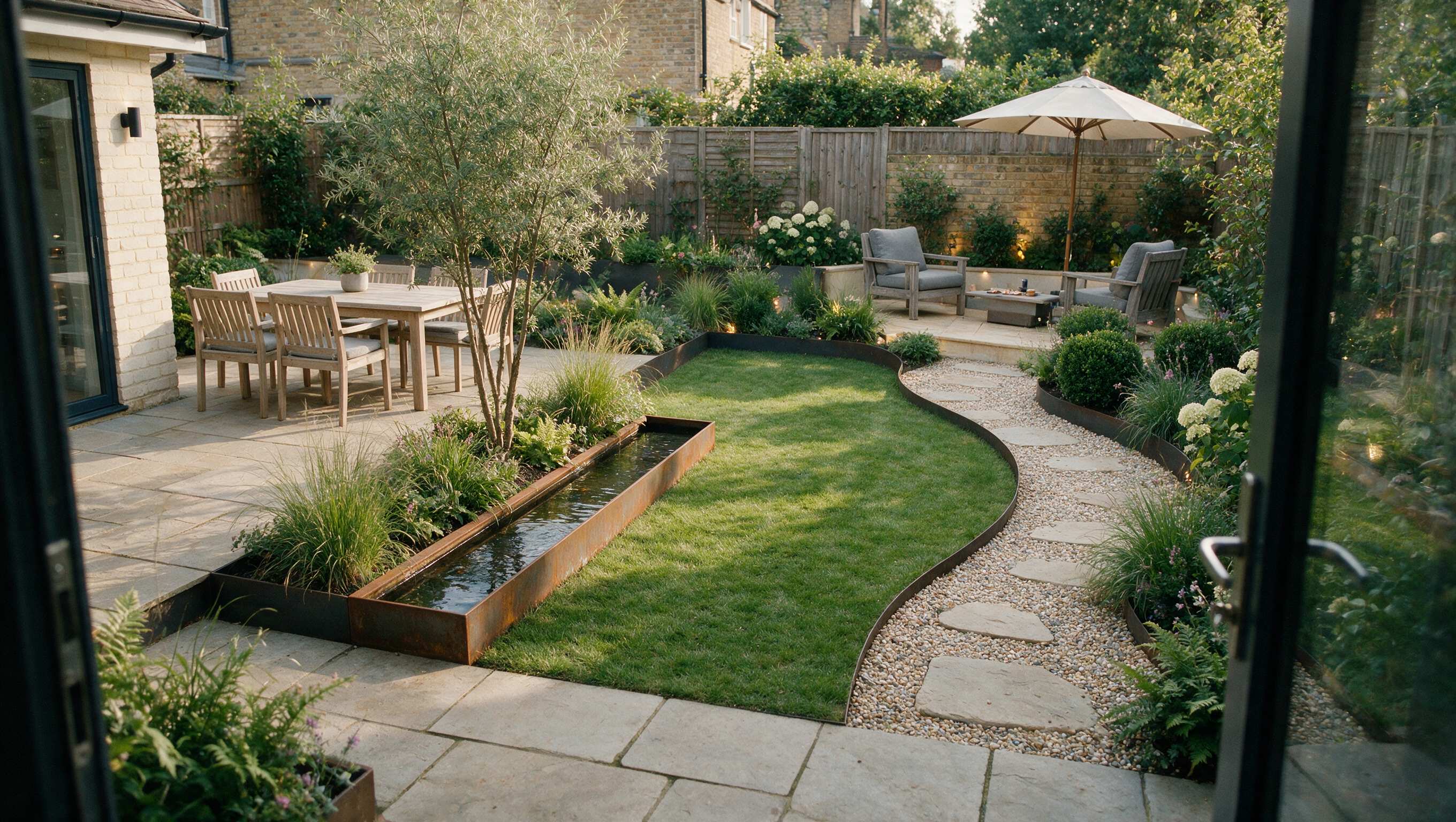 Same London garden after a practical landscape transformation